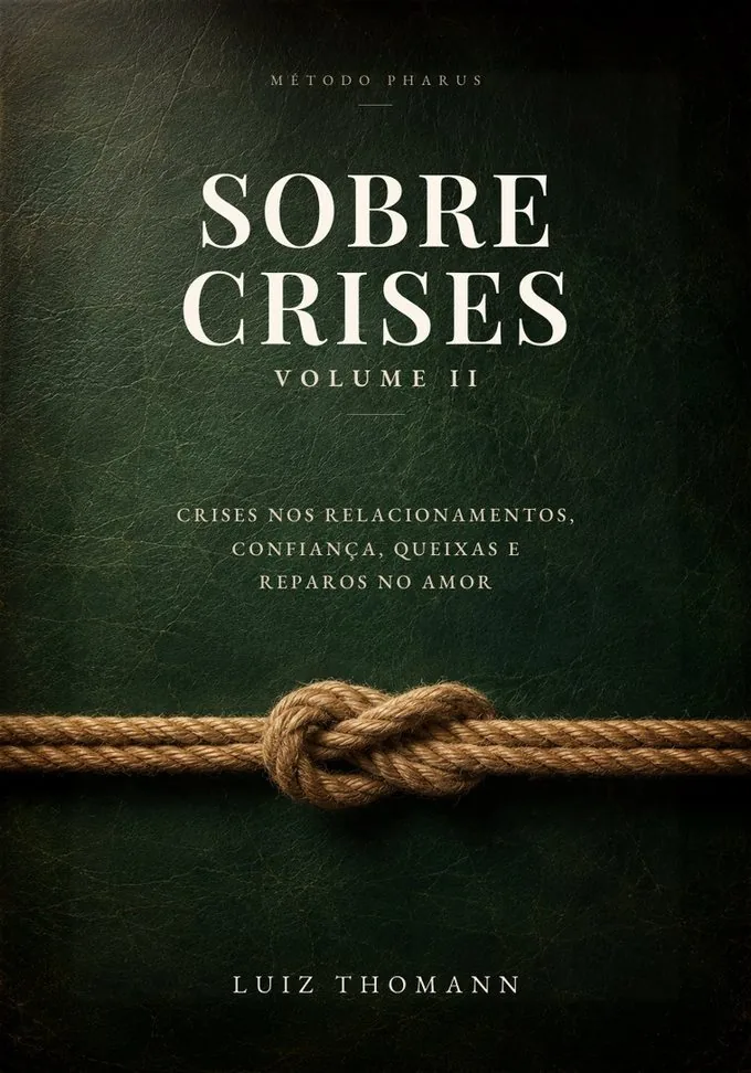 Capa do livro Sobre Crises, Volume II: couro verde-escuro com uma corda atada em nó firme